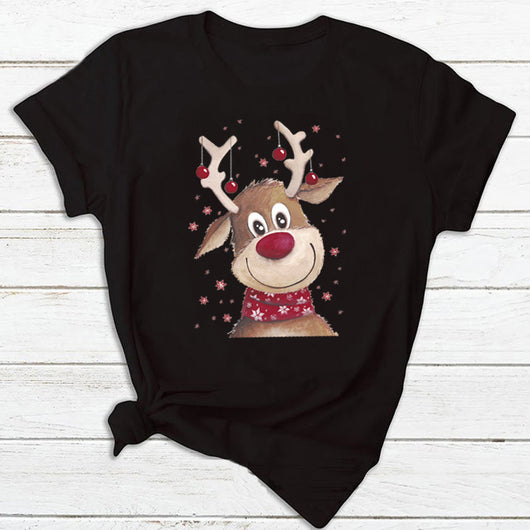 Playera Navideña Roja para Parejas - Diseño Reno y Santa - Image 18