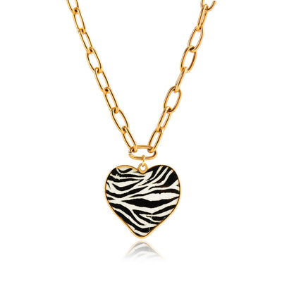 Collar Acero Inoxidable Corazón Estampado Leopardo Resistente al Decoloramiento - Image 5