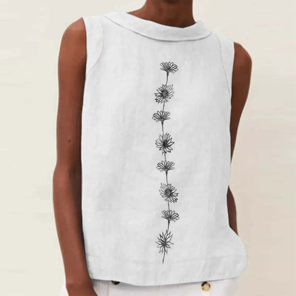 Blusa Fresca sin Mangas con Cuello Redondo e Impresión para Mujer