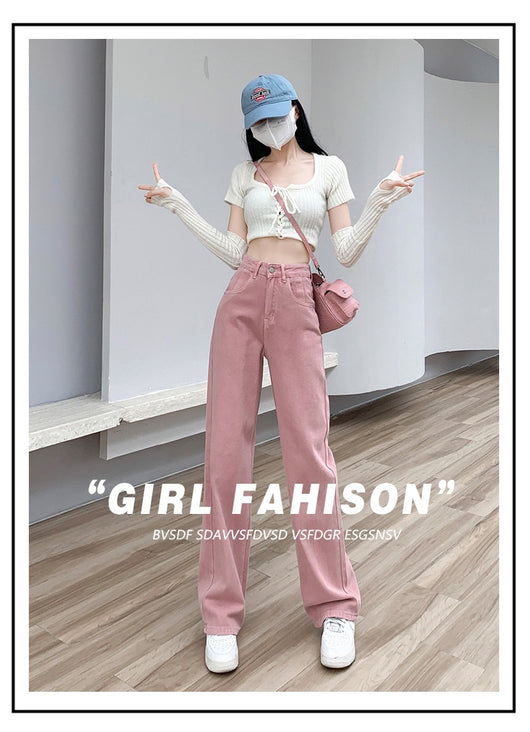 Pantalón Denim Rosa Palo Talle Alto Efecto Esbeltecedor Pierna Ancha Recta - Image 10