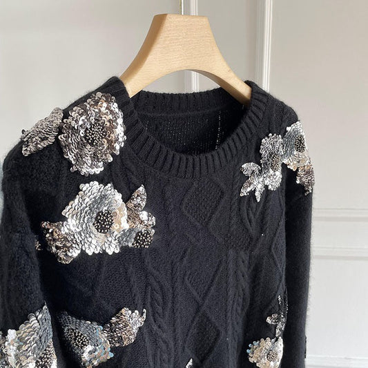 Blusa de Mujer con Lentejuelas y Bordado Floral - Image 2