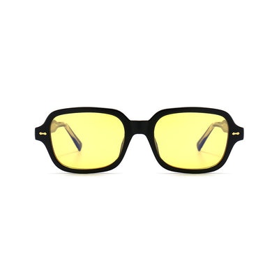 Retro square frame sunglasses with transparent gray frames and gradient purple UV400 lenses. - Image 13