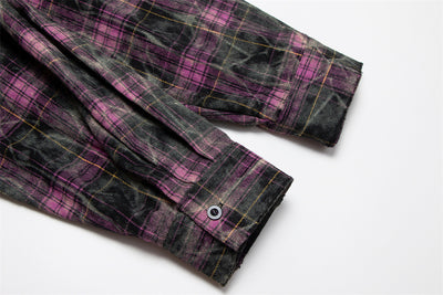 Camisa de Cuadros Tie-Dye Desgastada de Manga Larga para Hombre - Image 11