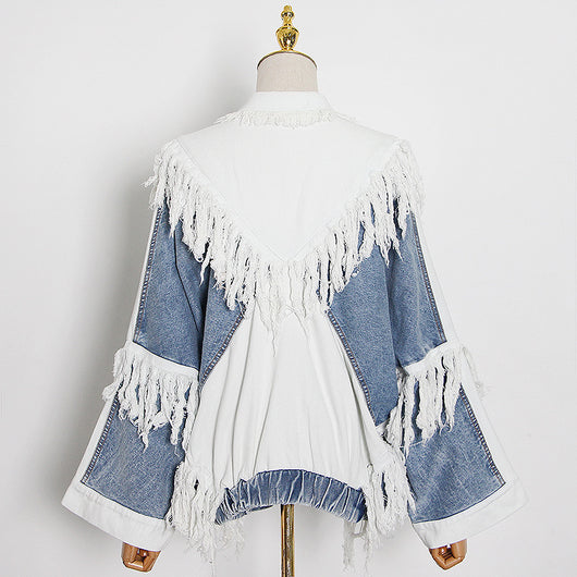 Chaqueta Denim Suelta con Detalles de Pespunte y Borlas - Image 11