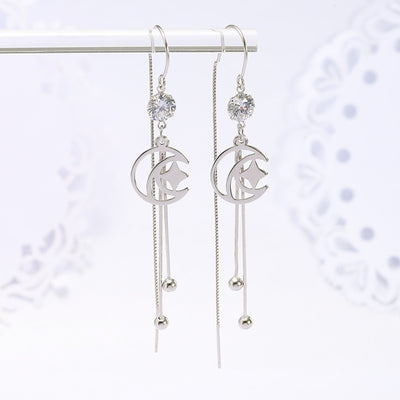 Aretes de Plata Esterlina con Diseño de Luna y Estrella para Mujer - Image 2