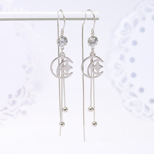 Aretes de Plata Esterlina con Diseño de Luna y Estrella para Mujer - Image 2