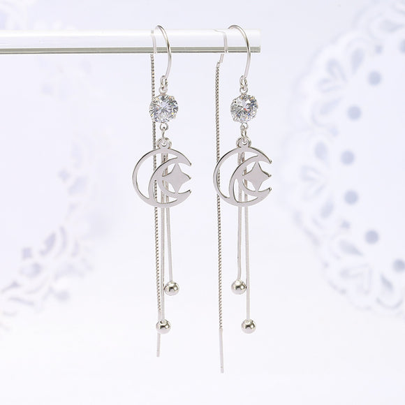 Aretes de Plata Esterlina con Diseño de Luna y Estrella para Mujer
