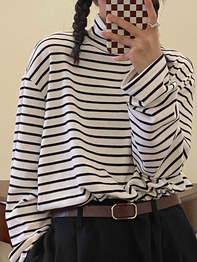 Camiseta Suelta a Rayas de Manga Larga para Mujer - Image 6