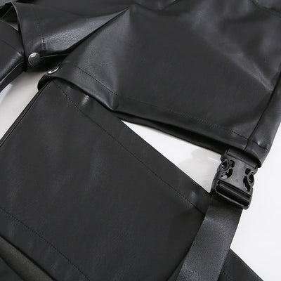 Pantalones de Cuero Talle Alto Rectos con Detalles Perforados Desmontables - Image 12