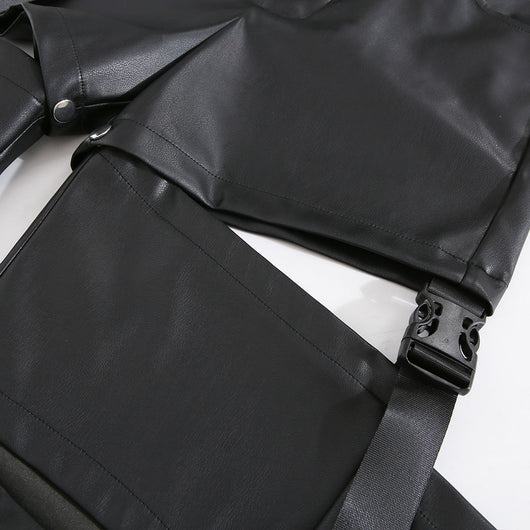 Pantalones de Cuero Talle Alto Rectos con Detalles Perforados Desmontables - Image 12