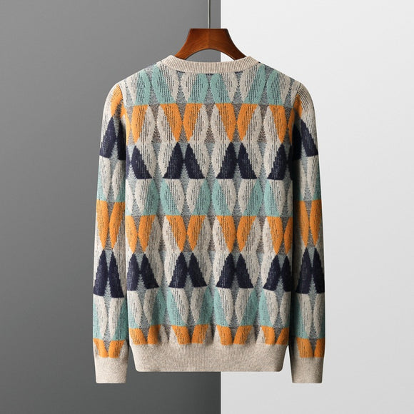 Suéter de Cashmere Folgado com Contraste de Cores - Peça Básica Grossa e Versátil