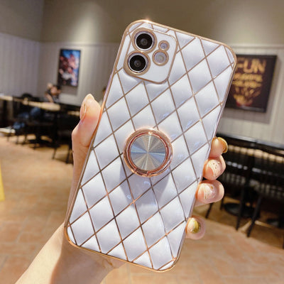Funda para Teléfono con Anillo Soporte de Piel de Cordero y Acabado Electrochapado