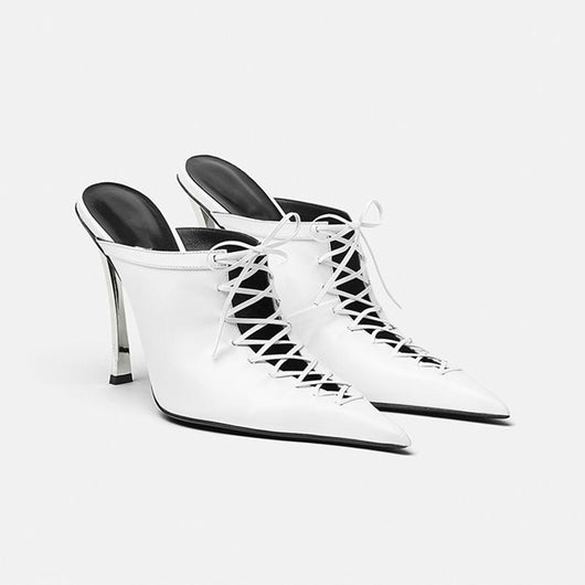 Pantuflas Elegantes de Tacón Metalizado con Punta Afilada - Image 2