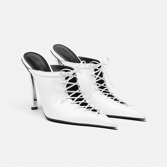 Pantuflas Elegantes de Tacón Metalizado con Punta Afilada