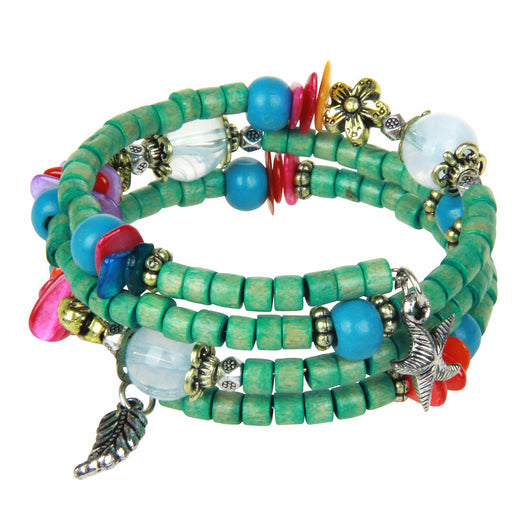 Pulsera de Madera Vintage con Cuentas Budistas y Detalles en Concha - Image 8