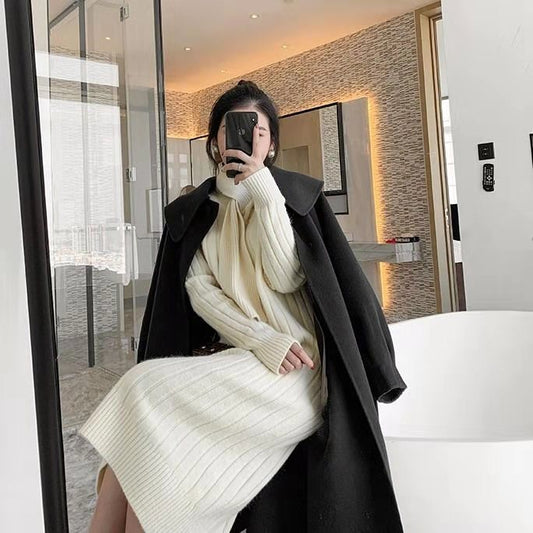 Abrigo de Lana Cachemira Reversible Rojo Retro con Solapa para Mujer