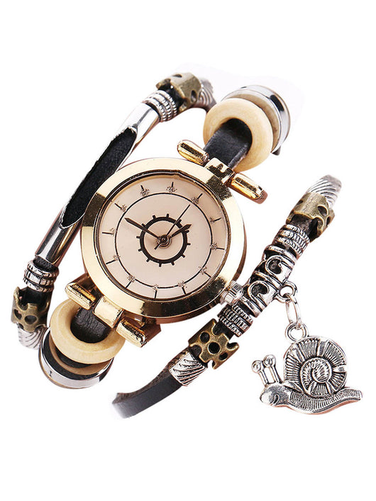 Reloj Pulsera Vintage de Cuero con Colgante Caracol - Image 6