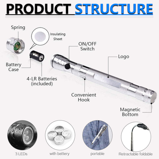Linterna LED Telescópica Magnética de Aluminio para Trabajo - Image 10