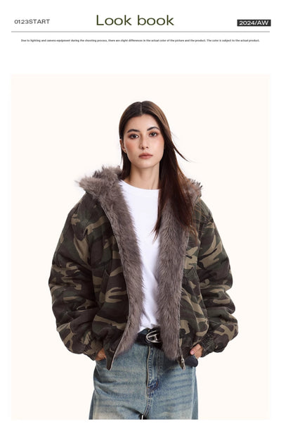 Chaqueta Acolchada con Capucha y Estampado Camuflaje - Image 9