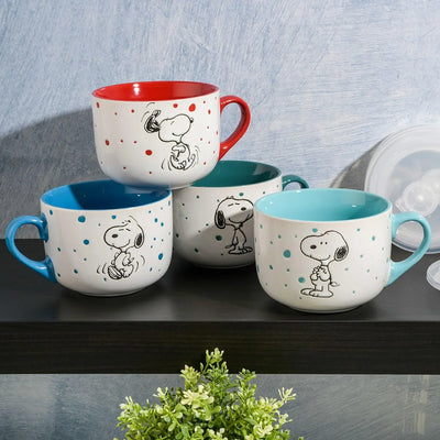 Set de 4 cuencos apilables de gres Peanuts – Snoopy y amigos, 14 cm, aptos para microondas y lavavajillas - Tekeno