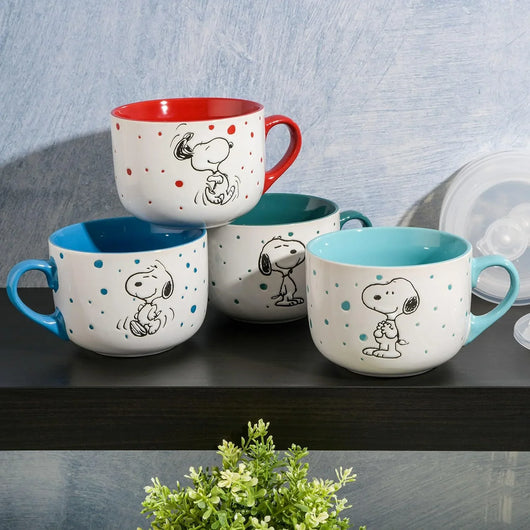 Set de 4 cuencos apilables de gres Peanuts – Snoopy y amigos, 14 cm, aptos para microondas y lavavajillas - Tekeno