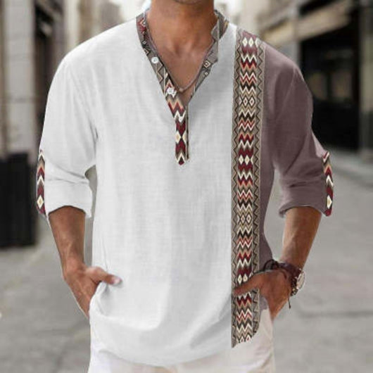 Camisa Hawaiana de Lino Bambú Digital Casual Manga Larga