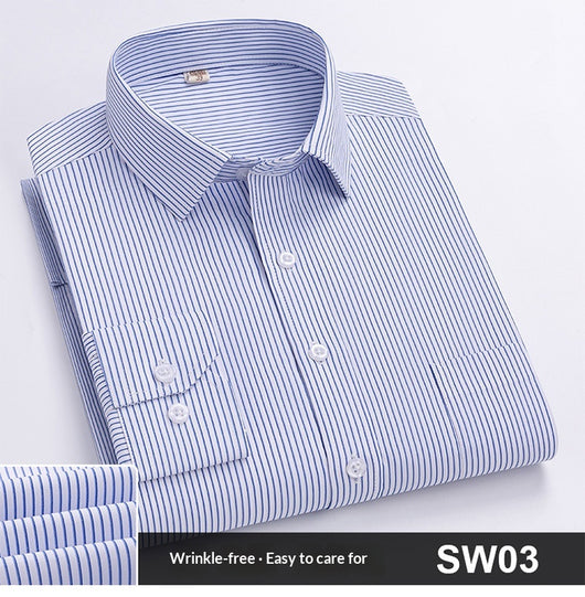 Camisa de Trabajo Manga Larga a Rayas Azules para Hombre - Image 16