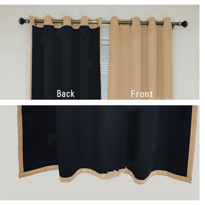 Close-up of a navy blue blackout curtain, showcasing the fabric texture and the black lining on the back. - Image 2