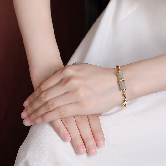 Pulsera Jade Hetian Dorado Festival Bambú para Mujer