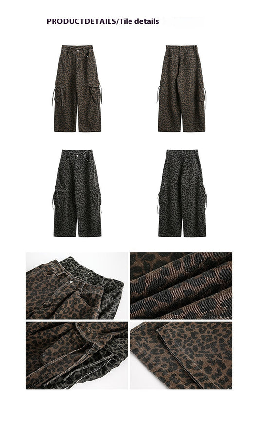 Pantalones Vintage Estampado Leopardo Cintura Alta con Bolsillos Grandes - Image 9