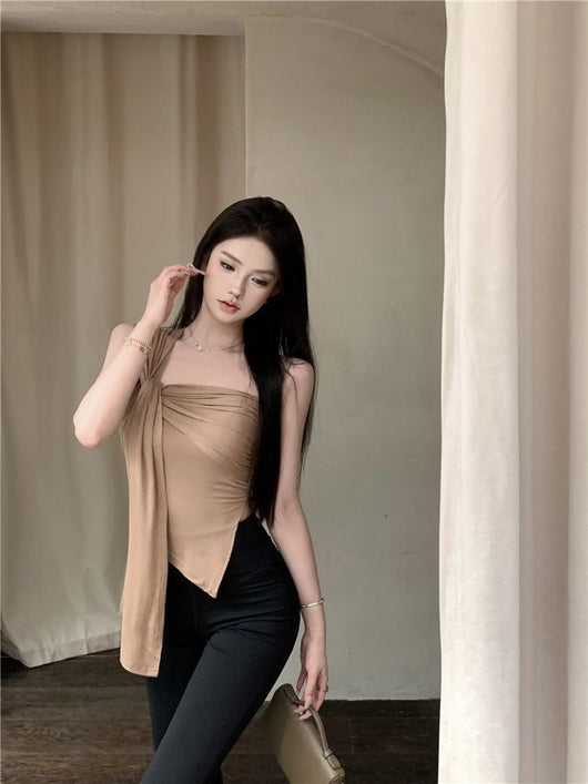 Blusa Crop Asimétrica Escote Frío Estilo Atrevido para Mujer - Image 25