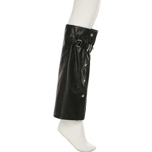 Calentador de Pierna Cuero Negro con Hebilla Metal Punk - Image 22