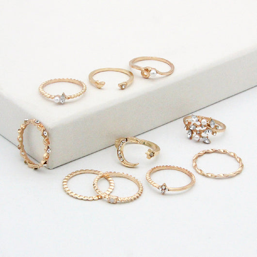 Juego de 10 Anillos Bohemios: Luna, Estrella, Amor y Perla - Image 3