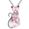 Creative Lady Cute Bow Kitty Crystal Necklace Rosado Plateado