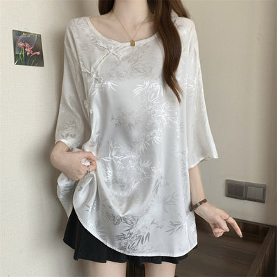 Blusa Vintage con Jacquard y Botones Estilo Chino - Image 10