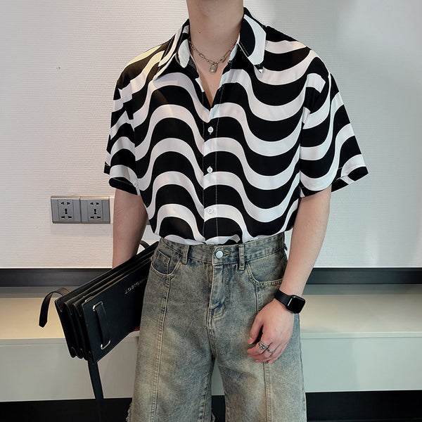 Camisa Holgada Retro para Hombre Manga Corta