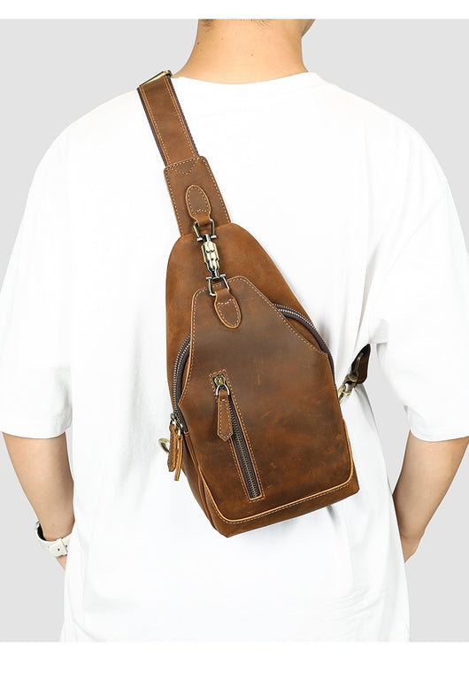 Bolsa de Pecho Ma Pi Cuero Genuino Vintage - Mochila Cruzada Estilo Commuter con Cierre de Candado - Image 9