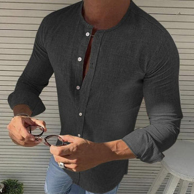 Camisa Manga Larga Cuello Redondo de Algodón para Hombre - Image 2