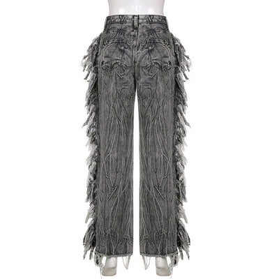 Jeans Tie-Dye Gris para Mujer con Borde Crudo - Image 11