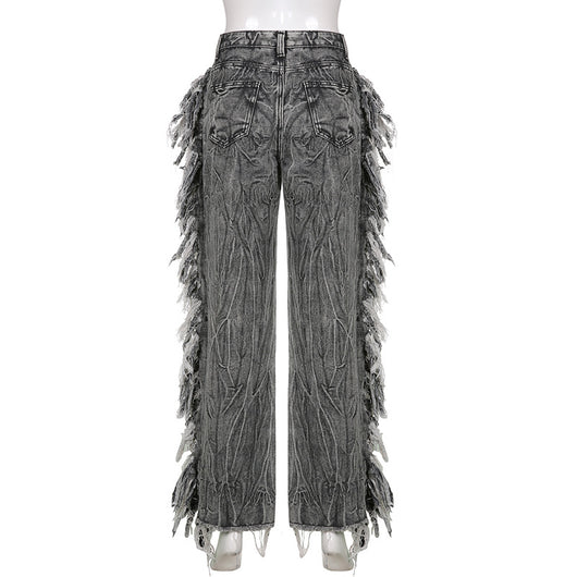 Jeans Tie-Dye Gris para Mujer con Borde Crudo - Image 11