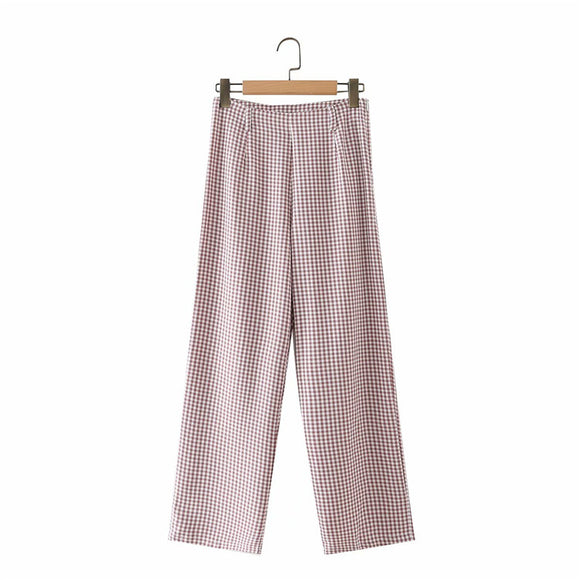 Pantalones Rectos de Cintura Alta con Estampado Pata de Gallo