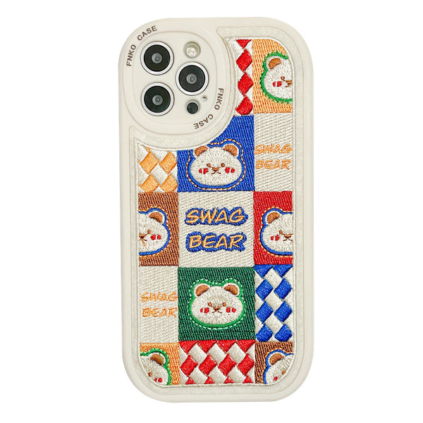 Funda para Celular Bordada con Osito y Conejito