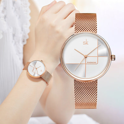 Reloj de Pulsera Mujer Minimalista Geométrico con Malla Metálica