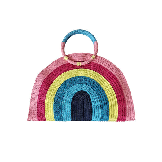 Bolsa de Playa Tejida Arcoíris Portátil para Mujer