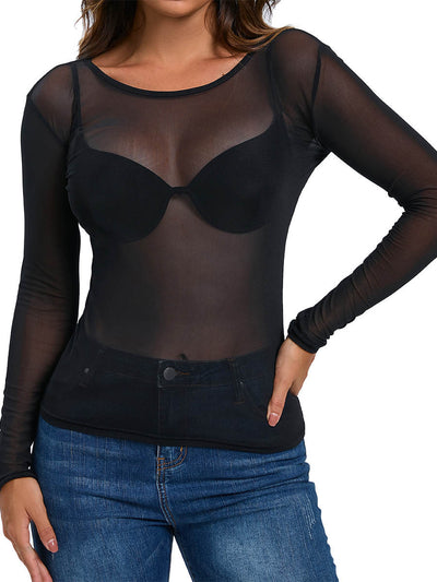 Blusa Mesh Ajustada Transparente de Manga Larga para Mujer - Image 6