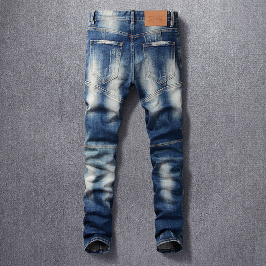 Jeans Slim Vintage Rotos con Parches para Hombre - Image 2