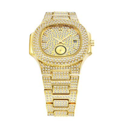 Reloj de Cuarzo para Hombre Dorado con Diamantes Completos - Lujo Hip Hop - Image 11