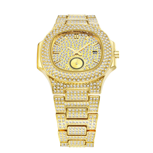 Reloj de Cuarzo para Hombre Dorado con Diamantes Completos - Lujo Hip Hop - Image 11