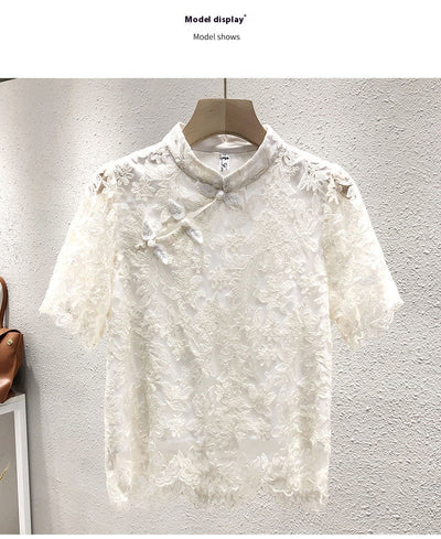 Blusa Étnica China con Encaje y Cierre de Hebilla - Image 8