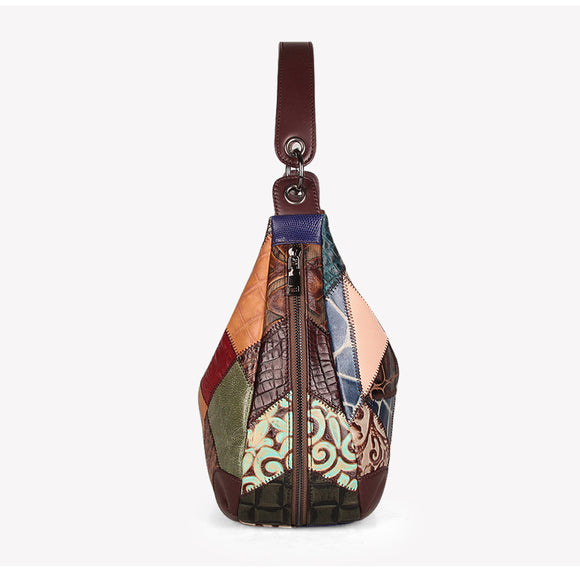 Bolso Tote de Cuero Genuino con Costura Decorativa - Gran Capacidad
